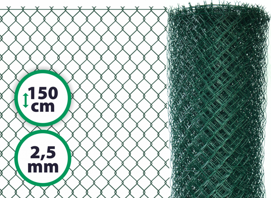 Pletivo plotové poplastované s ND - výška 150 cm, drát 2,5 m, oko 50x50 mm, zelené