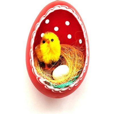 Velikonoční Husí kraslice vrtaná s kuřátkem červený ornament – Hledejceny.cz