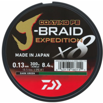 Daiwa Pletená Šňůra J-Braid X8 Expedition Dark Green 150m 0,20mm 16kg – Zbozi.Blesk.cz