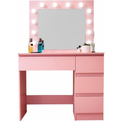 Aga Toaletní stolek se zrcadlem, osvětlením a el.zásuvkou MRDT05-Pink-S Růžový