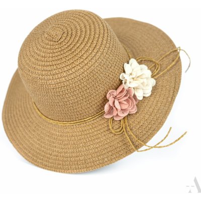 Art of Polo Tmavý slaměný klobouk s kytičkami růžová