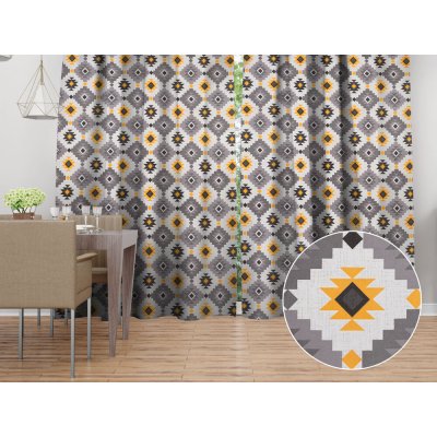 Biante Bavlněný závěs Sandra SA-520 Žluto-šedý aztécký vzor 150x190 cm – Hledejceny.cz
