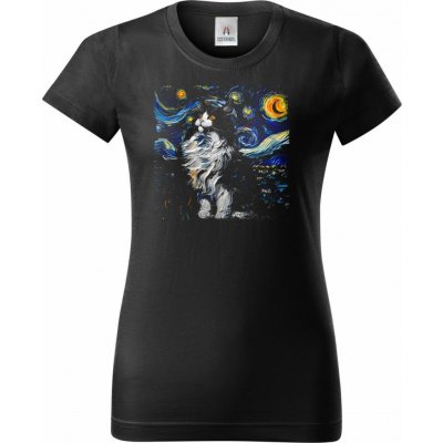 Kočičí hvězdná noc Dámské tričko Basic – Sleviste.cz