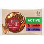 Purina One Adult Mini Active Hovězí a kachna ve šťávě 4 x 85 g – Zboží Mobilmania