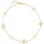 Lillian Vassago Zlatý řetízek na nohu s čtyřlístky a perletí LLV31-GBL009 – Zboží Dáma