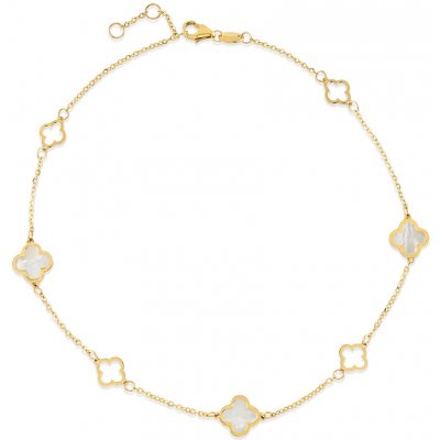 Lillian Vassago Zlatý řetízek na nohu s čtyřlístky a perletí LLV31-GBL009 – Zboží Dáma