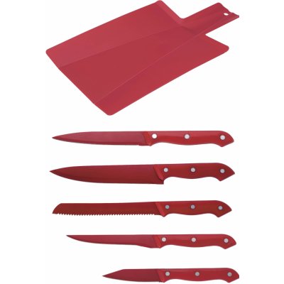 Renbergr 5 tidílná sada nožů z nerezové oceli s prkénkem červená