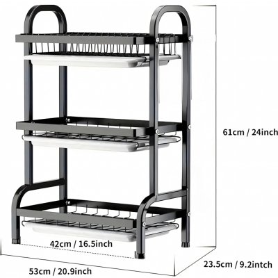 Tříúrovňový skládací odkapávač na nádobí XXL – černý nerez – Zboží Dáma