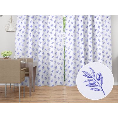 Biante Dekorační závěs TF-114 Modré olivové větvičky na bílém 140x190 cm – Hledejceny.cz