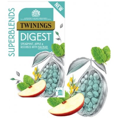 Twinings čaj SUPERBLENDS DIGEST s mátou jablky čajem rooibos a ovocem baobab 20 sáčků 35 g – Hledejceny.cz
