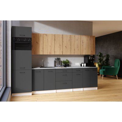FRONTI Kuchyňská linka PALINI 300 cm Grafit/Dub artisan – Zbozi.Blesk.cz