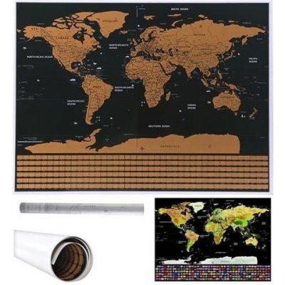 Velká Stírací mapa světa s vlajkami Deluxe 82 x 59 cm s příslušenstvím černá – Zboží Mobilmania