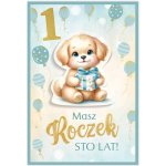 PŘÁNÍ K 1. ROCZNÍMU JUBILEU - PEJSEK S DÁRKEM - VŠE NEJLEPŠÍ K NAROZENINÁM – Zboží Dáma