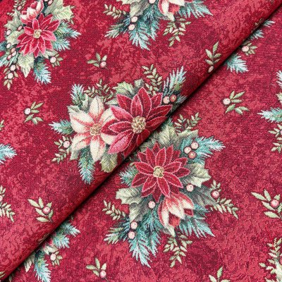 280cm Dekorační/potahová Gobelínová látka šířka - Kouzlo vánočních květin na červeném – Zboží Mobilmania