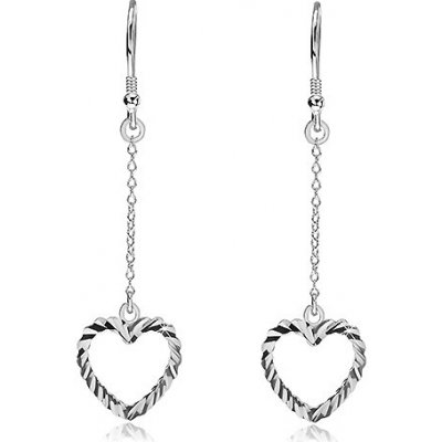 Šperky eshop náušnice ze stříbra vroubkovaná srdce na řetízku X31.17 – Zboží Mobilmania