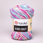 Pletací / háčkovací příze YarnArt GINA JEANS / CRAZY 7205 růžovo-modrá, melírovaná, 50g/160m