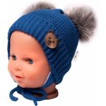 Baby Nellys BABY NELLYS Zimní čepice s fleecem Teddy Bear chlupáčk. bambulky tm. modrá šedá – Hledejceny.cz