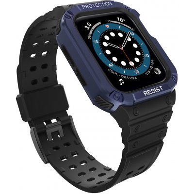Hurtel Ochranný řemínek s pouzdrem pro Apple Watch 7 / 6 / 5 / 4 / 3 / 2 / SE (41 / 40 / 38 mm) pancéřové pouzdro na hodinky černé / modré 5907769311963 – Zboží Živě