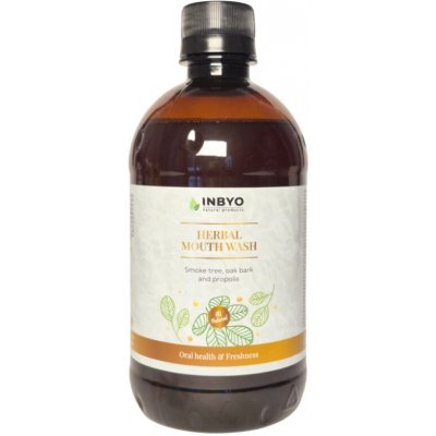 INBYO Přírodní bylinná ústní voda s extraktem z ruje vlasaté dubové kůry a propolisu 500 ml – Sleviste.cz