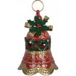 Kouzelný červeno-zelený kovový vánoční zvonek s cesmínou - Ø 21*29 cm - Clayre & Eef – Hledejceny.cz