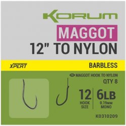 Korum Xpert Maggot Hooks Barbless to Nylon hotový návazec 0,17 mm Velikost 14 8 ks