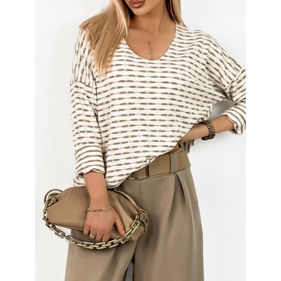 Fashionweek dámská viskózová halenka s výstřihem do V ovresize IT-Eloria capuccino – Zboží Mobilmania