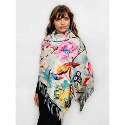 Classic Scarf vlněná šála tyrkysová květinová – Sleviste.cz
