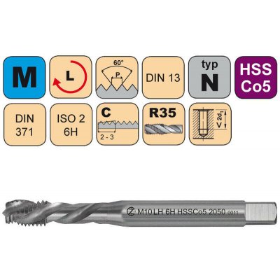 NÁSTROJE CZ Závitník strojní M10 LH ISO2 HSSE DIN 371 RSP35 - CZZ2050L - CZZ2050L-M10-ISO2 – Hledejceny.cz