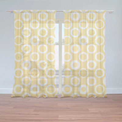 Sablio Záclony Bílé kruhy na žluté: 2ks 150x250cm – Hledejceny.cz