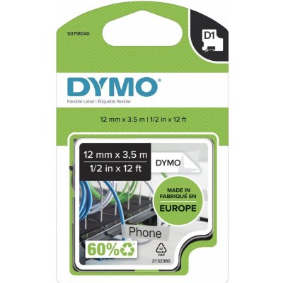 DYMO páska D1 flexibilní nylonová, 12 mm x 3,5 m, černá na bílé, S0718040 – Zbozi.Blesk.cz