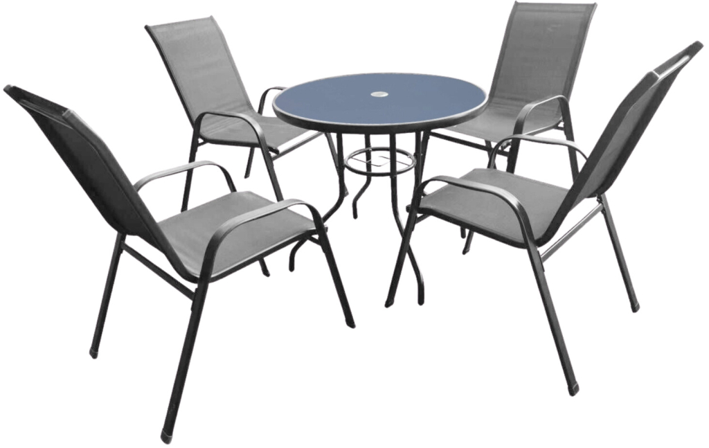 Pro-Tech shop Zahradní nábytek set – šedý (4 židle + kulatý stolek) 62187 TIH3514
