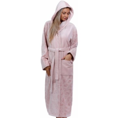 Světle růžový luxusní dlouhý župan pro ženu MOŘSKÝ SVĚT A MUŠLIČKY 1ZF3023 růžová – Sleviste.cz