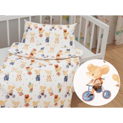 Biante povlečení postýlky Sandra SA611 Hravé myšky na bílém postýlky 90 x 140 cm 40 x 60 cm – Sleviste.cz