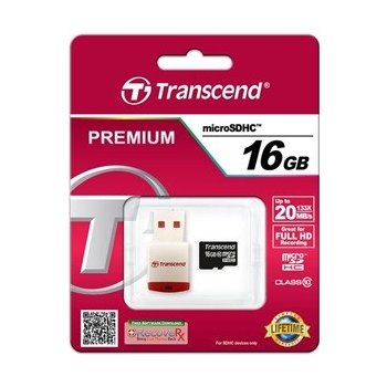 Transcend microSDHC 16 GB Class 10 + USB čtečka TS16GUSDHC10-P3