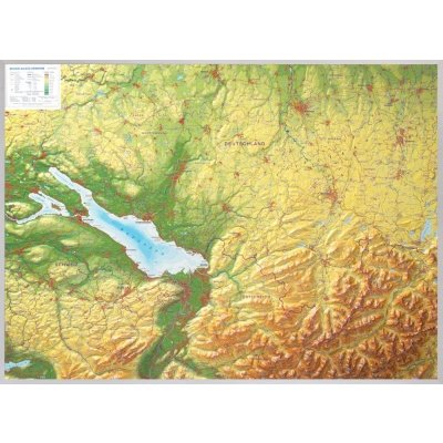 Georelief Allgäu, Bodamské jezero - plastická mapa 80 x 60 cm Varianta: bez rámu, Provedení: plastická mapa