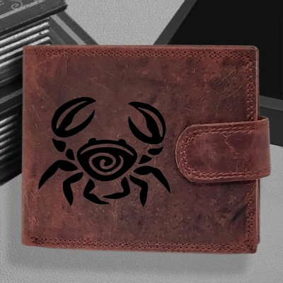 Pánská kožená peněženka s tvým vlastním jménem, monogramem a znamením zvěrokruhu Rak Pánská vínová peněženka Carlo