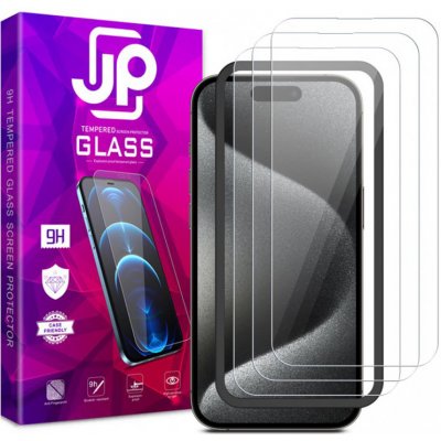 AppleMix Tvrzené sklo (Tempered Glass) JP Long Pack pro Apple iPhone 15 Pro - čiré - sada 3 kusů + aplikátor