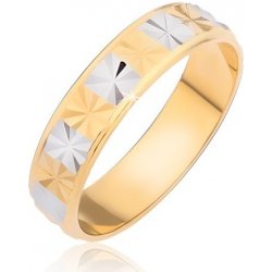 Šperky eshop lesklý prsten zlaté a stříbrné obdélníky s diamantovým řezem BB08.09