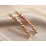 B-TOP Sada dlouhých perlových sponek do vlasů 2 ks Druh barvy: Zlatá růžová – Zboží Dáma