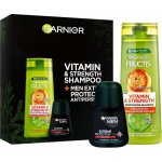 Garnier Merry Christmas Garnier Fructis Vitamin & Strength posilující šampon pro poškozené vlasy 400 ml + antiperspirant roll-on 72h 50 ml – Zboží Dáma