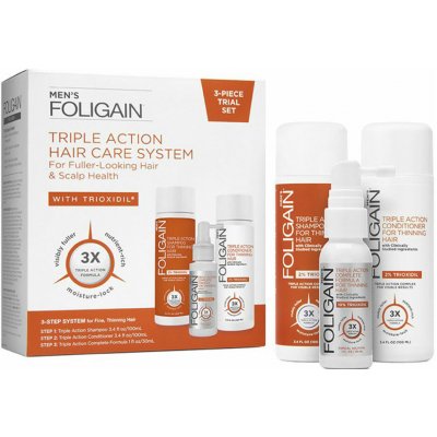 Foligain sada proti padání vlasů muži Triple Action šampon 100 ml + kondicionér 100 ml + sérum 30 ml dárková sada – Zboží Mobilmania