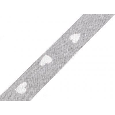 Prima-obchod Šikmý proužek bavlněný vzorovaný šíře 20 mm zažehlený, barva 860004/02 šedá srdce – Zboží Mobilmania