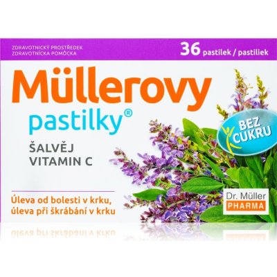 Dr. Müller Müllerovy pastilky šalvěj, vitamin C bez cukru zdravotnický prostředek při chřipce a nachlazení 36 ks – Zbozi.Blesk.cz