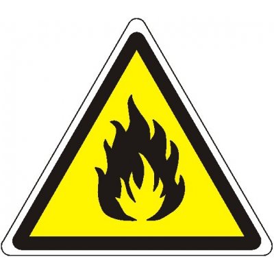 Výstraha požárně nebezpečné látky | Samolepka, 10x10 cm