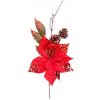 Vánoční dekorace MagicHome Vánoční větvička s květem poinsettie červená 22 cm