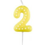 Amscan Narozeninová svíčka 6,5cm s puntíčky číslo 2 MIX barev modrá, zelená, červená, žlutá, oranžová – Zboží Dáma