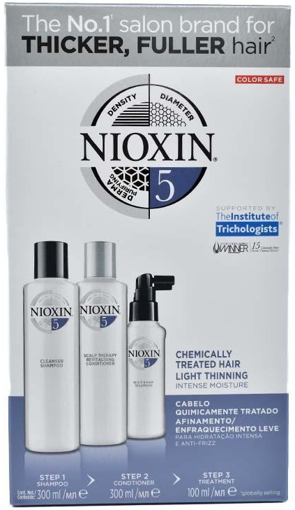 Nioxin System 5 sada šampon System 5 Cleanser Shampoo 300 ml + kondicionér System 5 Revitalising Conditioner 300 ml + vlasová péče System 5 Scalp & Hair Treatment 100 ml pro ženy