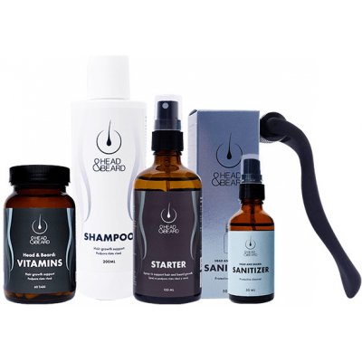 Head and Beard Set All Inclusive Starter sprej 100 ml + Šampon na podporu růstu vlasů 200 ml + Vitamíny 60 tab + Sanitizer 50 ml + Dermaroller 0.5 mm dárková sada – Zbozi.Blesk.cz