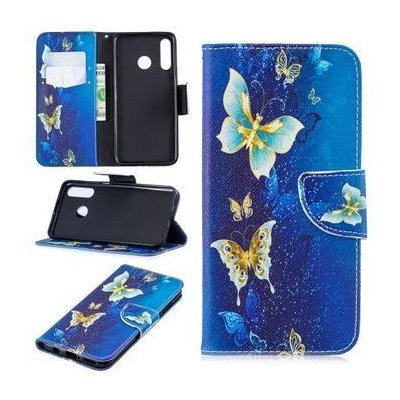 Pouzdro Pattern PU kožené peněženkové Huawei P30 Lite - modrý motýl