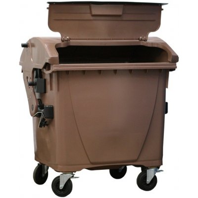 HTI Plastový kontejner 1100 l víko ve víku, hnědý – Sleviste.cz